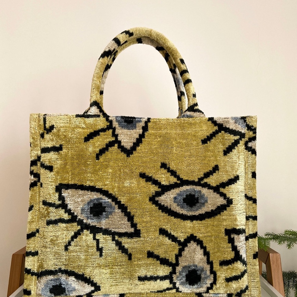 Handmade Ikat Velvet Tote Evil Eye